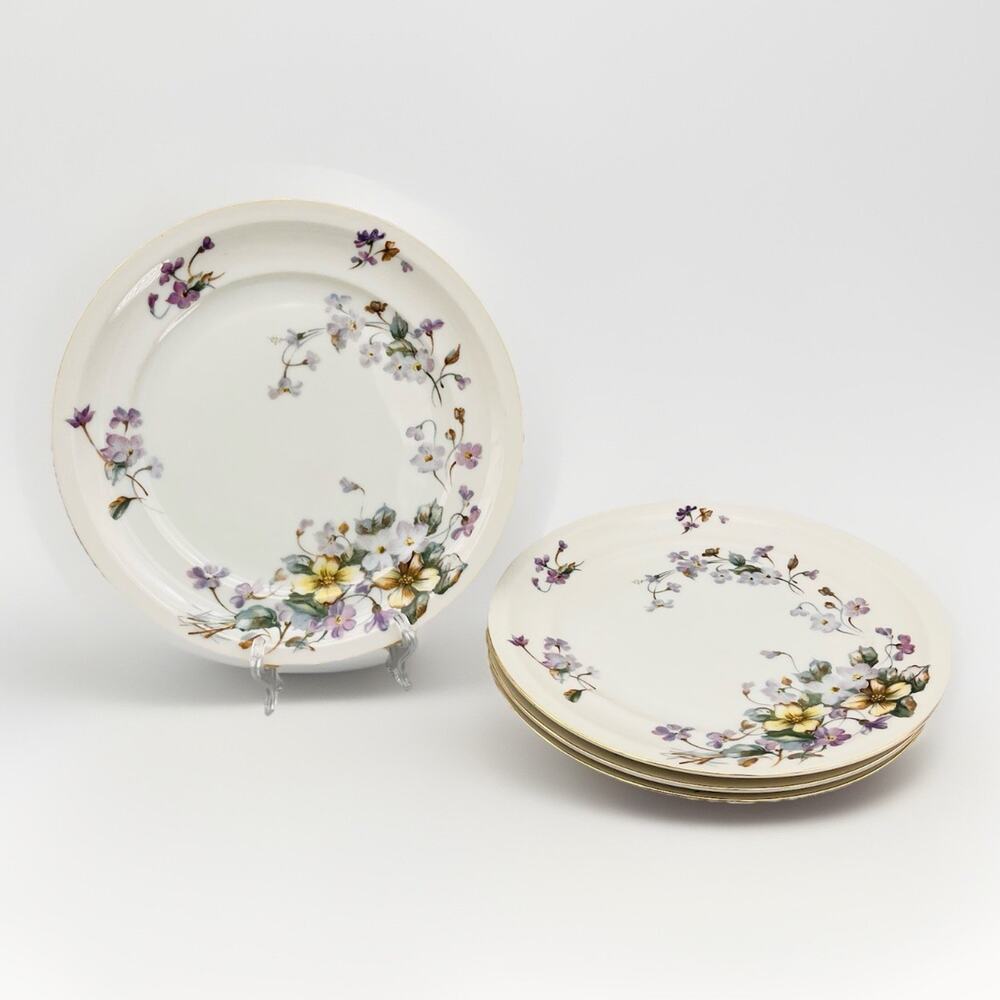 Set of 4 Meito Adele Salad/Dessert Plates Purple & Yellow Violets 7-3/4" VTG 50s